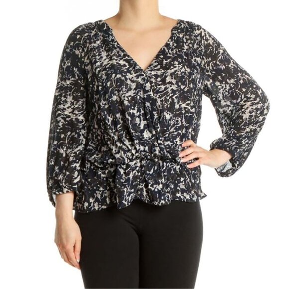 JOIE Black Gray Bohemian Silk Flowy Blouse size Medium - Picture 1 of 16